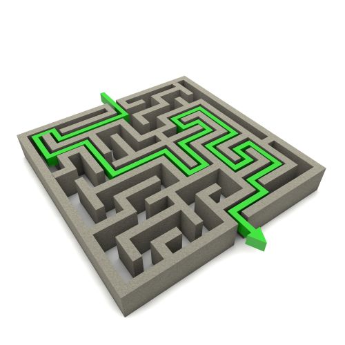 Labyrint mit markiertem Weg